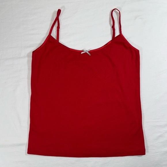 Victoria's Secret Tops - Victorias Secret Red Cotton Camisole Tank Top Adjustable Straps Bow Medium NWT